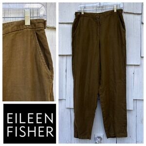EILEEN FISHER Petite Linen Blend Cropped Pants Olive Green Size PS